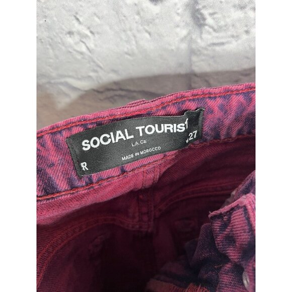 SOCIAL TOURIST Women's Dark Pink Acid Wash Ultra High Rise Baggy Jeans 5R/27 - Picture 4 of 7